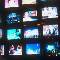 wall of tv screens