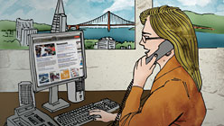 Woman viewing news on computer