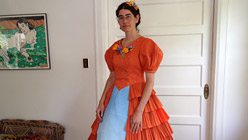 Artist Anandamayi Arnold wearing one of her dresses