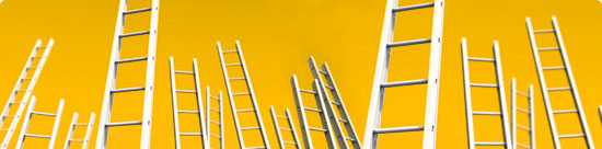 photo montage: ladders reaching into the sky