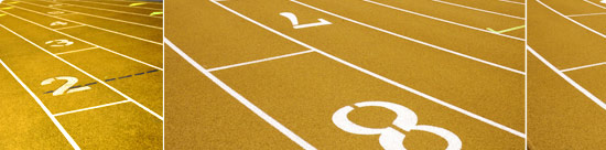 image montage: numbered lanes on running tracks