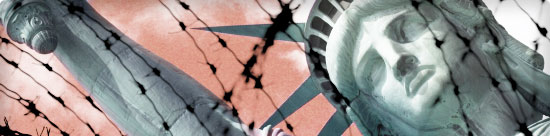 The Statue of Liberty behind barbed wire